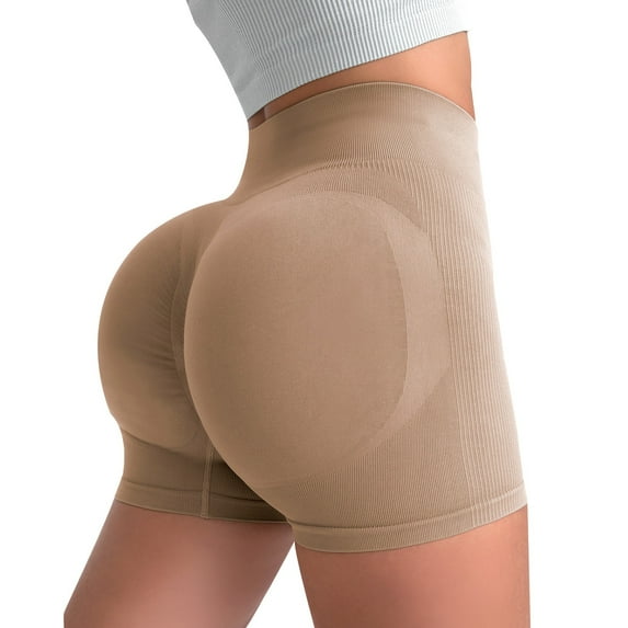 Yellow Women's Yoga Shorts, Women Workout Impact Shorts 4.5" Scrunch Butt Lifting Gym Shorts Seamless Booty Biker Shorts,Women's Yoga Shorts M