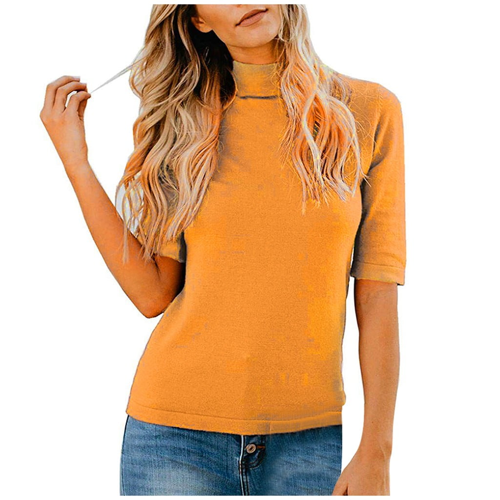 Yellow Womens Blouses Dressy Casual, ElbowLength Summer Outfits for