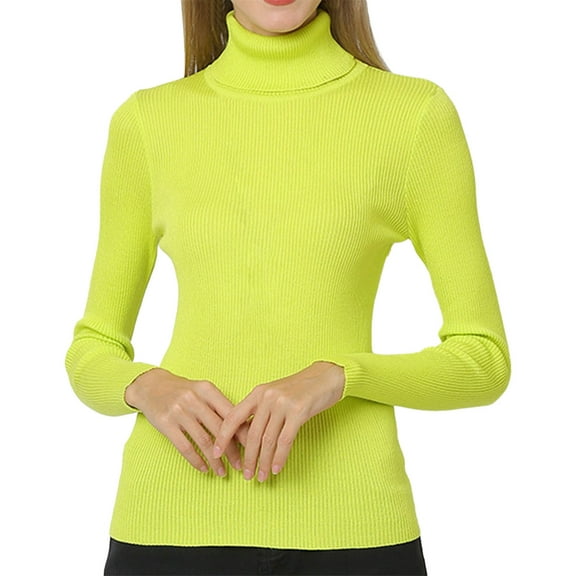 Yellow Womens Fall Tops Women's Ribbed Slim Fit Lightweight Long Sleeve Turtleneck Sweaters for Women