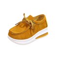 thumbnail image 1 of Yellow Womens Flock Loafers With Wedge Sole And Lace-Up Detail For Casual And Professional Wear, 1 of 9