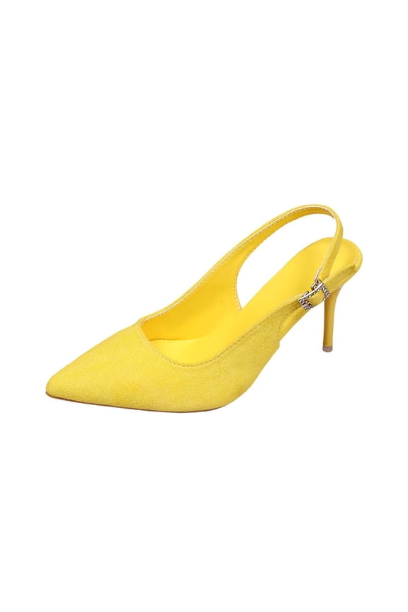Yellow Womens High Heels Metal Buckle Straps With Open Toe Pointed Toe Design Comfortable Fit Ideal For Evening Events Parties And Everyday Wear Size 36