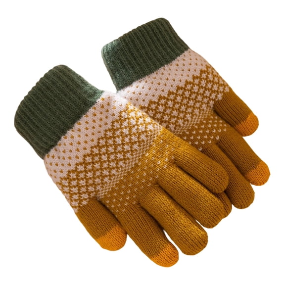 Yellow Womens Knitted Gloves With Touch Feature Plush And Warm For Cold Weather Activities And Casual Use