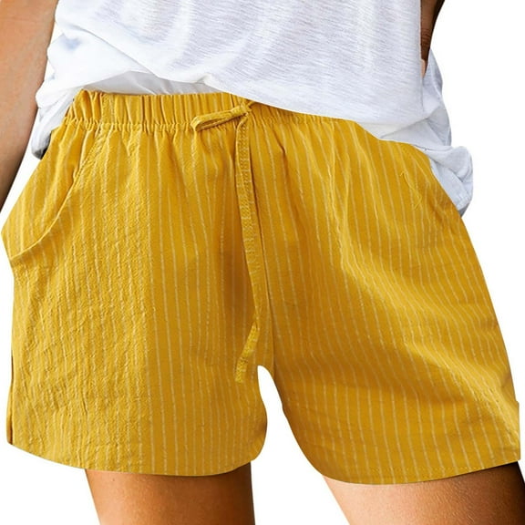 Yellow Womens Shorts Women's Summer Cotton Casual Striped Shorts Pocket Pants