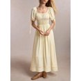 thumbnail image 1 of Yellow Womens Square Neck Puff Sleeve Maxi Dress With Tie Straps, 1 of 7