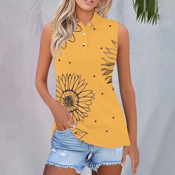 Yellow Womens Summer Tops Shirts for Women 2025 Summer Button Down Collared Sleeveless Tops Business Work Casual Basic Blouses Going Out Tops for Women