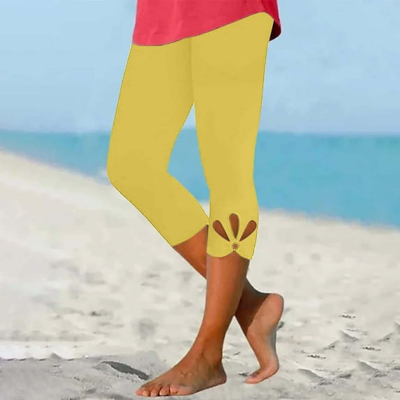 Yellow Womens Sweatpants Women's Fashionable and Casual High Waist Hollow Yoga Lightweight Comfortable Seven Point Pants Solid Color Soft Leggings Casual Pants Women