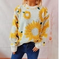 thumbnail image 1 of Yellow Womens Sweatshirt Women's Autumn/Winter New Top Sunflower Jacquard Round Neck Long Sleeve Knitted Pullover Sweater Fall Clothes for Women, 1 of 4