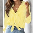thumbnail image 1 of Yellow Womens Tops Cotton Striped Button Down Shirt for Women Little Oversized Long Sleeve Blouses Dress Shirts Work Tops Going Out Tops for Women, 1 of 3