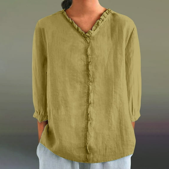 Yellow Womens Tops Women's Autumn Lapel Art Solid Color Round Neck Loose Pullover Top Casual Shirt T Shirt Shirts for Women