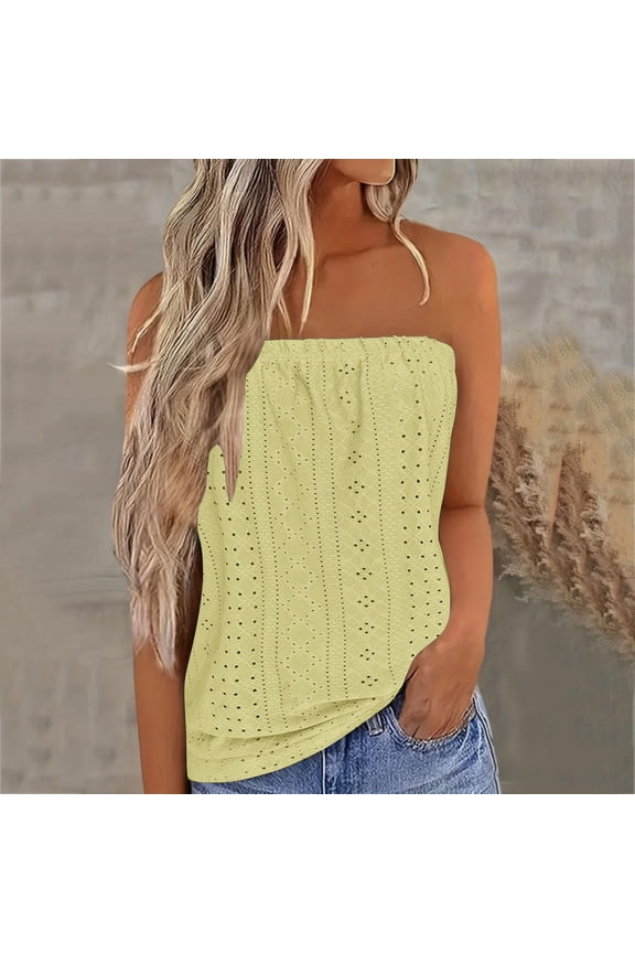 Yellow Womens Tops Women's Breathable Sleeveless Summer Tops Stretch Tube Top Off Shoulder Top Casual Beach Strapless Top Backless Top Shirts for Women