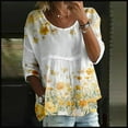 thumbnail image 1 of Yellow Womens Tops Women's Floral Print T Shirt Half Sleeved Round Neck Shirt 3/4 Sleeved T Shirt Loose Large Size T Shirts for Women, 1 of 3