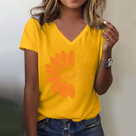 Yellow Womens Tops Women's Sunshade Summer T Shirt Plus Size Loose Top Top Girls Short Sleeve Graphic Casual V Neck T Shirts for Women