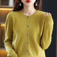 thumbnail image 1 of Yellow Womens Tops Womens Basic Crew Neck Long Sleeve Button Down Cardigan Going Out Tops for Women, 1 of 5