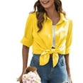 thumbnail image 1 of Yellow Womens Tops Womens Daily Casual Linen Button Down Shirts Long Sleeve Shirts Tops Casual Collared Blouses Loose Fit Shirts for Women, 1 of 5