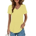 thumbnail image 1 of Yellow Womens Tops Womens T Shirts V Neck Summer Short/Long Sleeve Cotton Tops Tees Shirts for Women, 1 of 4