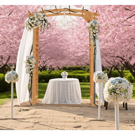 Yellow Wood Round Outdoor Garden Pergola Style Arbor Arch Trellis