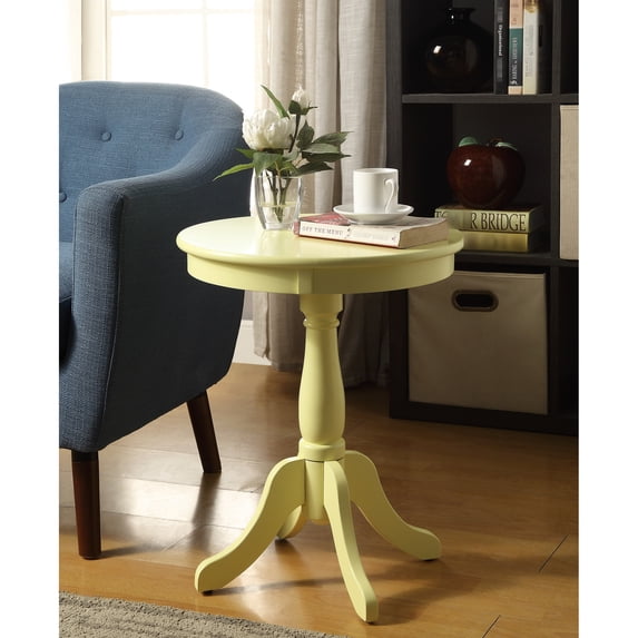 Yellow Wooden Accent Table With 4-legged Round Pedestal Transitional Apron And