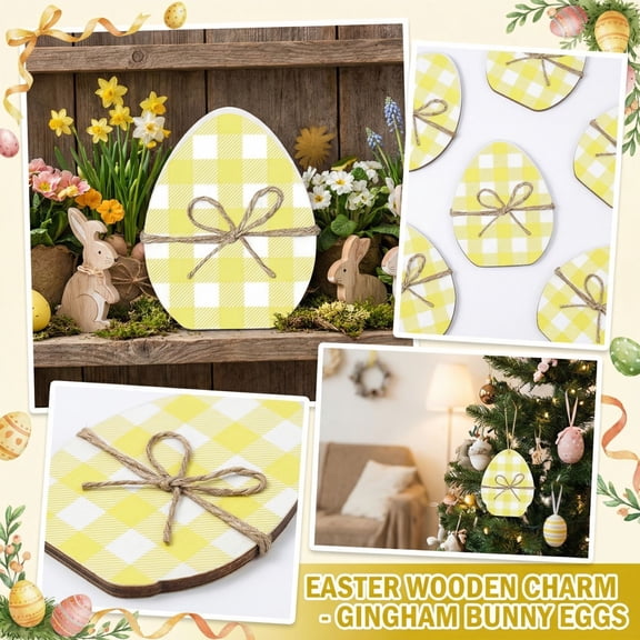 Yellow Wooden Easter Bunny Egg Ornament, with Rustic Twine Bow, Easter Home decorations, Spring Hanging decorations, Easter Egg decorations, Ideal for Adding Cheerful Seasonal