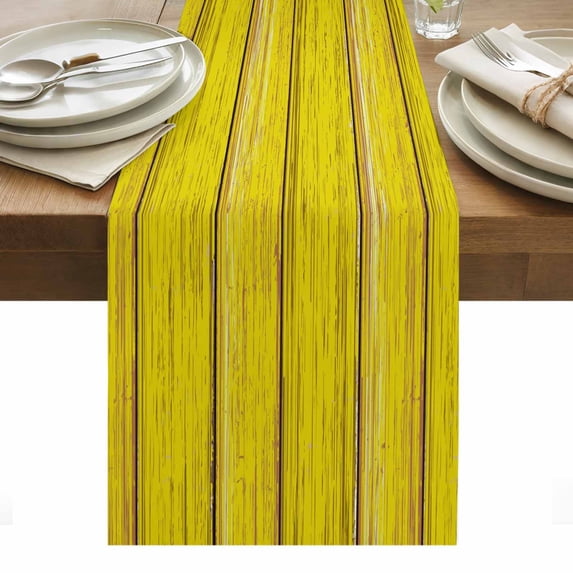 Yellow Wooden Grain Table Runner - 48 Inch Long, Kitchen Dining Table Runner Dresser Scarves, Country Shabby Planks Rural Farmhouse Decor for Coffee Tables Wedding Party Banquet
