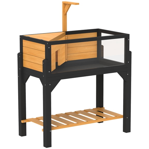 Yellow Wooden Tortoise Habitat with Storage Shelf, Clear Windows, Openable Top, and Lamp Holder