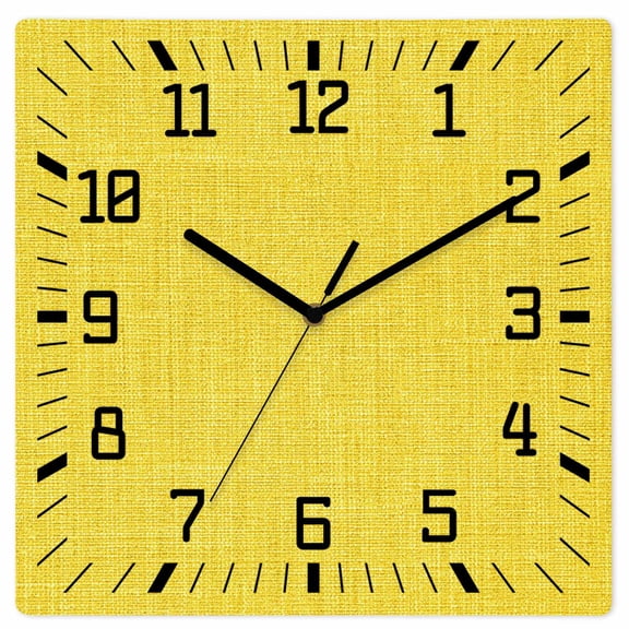 Yellow Wooden Wall Clock Silent Non Ticking, Farmhouse Burlap Solid Yellow Color Modern Linen Texture Square Wall Clocks Battery Operated, Decor Clock for Home Office, Living Room, Kitchen, 10 Inch
