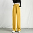 thumbnail image 1 of Yellow Work Pants for Women Office, Long Sleeve Trendy Pants, Women's Wide Leg Pants High Elastic Waisted In The Back Business Work Trousers Long Straight Suit for Summer, 1 of 4