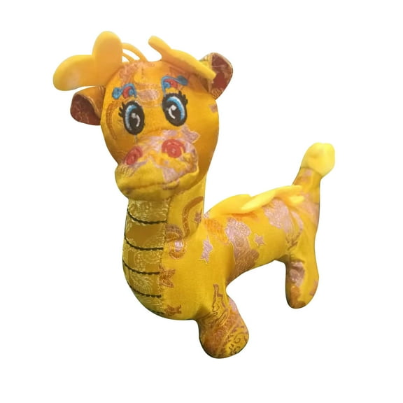 Yellow Woven Fabric Dragon Plush Doll - Printed Stuffed Dragon Plushie Holiday & Party Decor, Soft Plush Toy Pillow Home Festival Decoration, Cute & Cuddly, Perfect Little Ones & Collectors, 7.8in