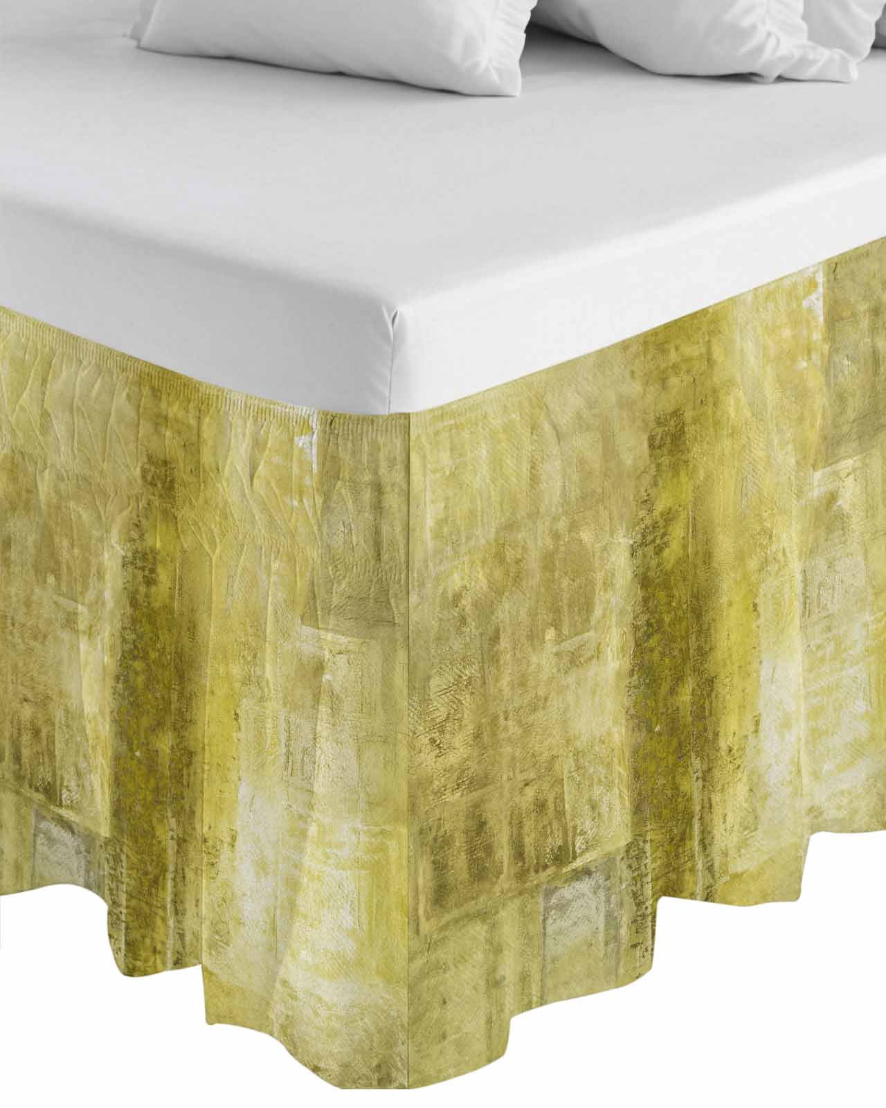 Yellow Wrap Around Bed Skirts for Queen Bed 16" Drop,Bed Skirt with Adjustable Elastic Belt Dust Ruffle Bed Valance for Bedroom Hotel Retro Oil Painting Modern Abstract Art Aesthetics Bed Frame Cover