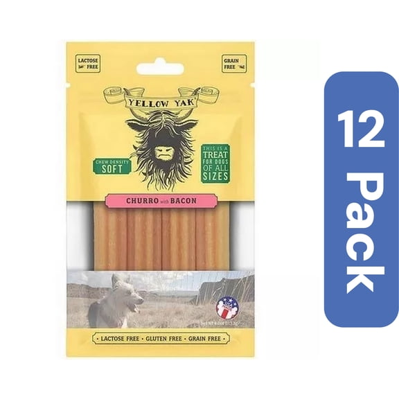 Yellow Yak Dog Chew Churro Bacon 4 oz (Pack of 12)