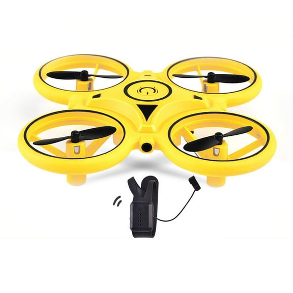 Yellow Yellow 3-Mode Gesture Control Drone With Led Lights Obstacle Avoidance Watch Controlled Quadcopter For Kids Beginners