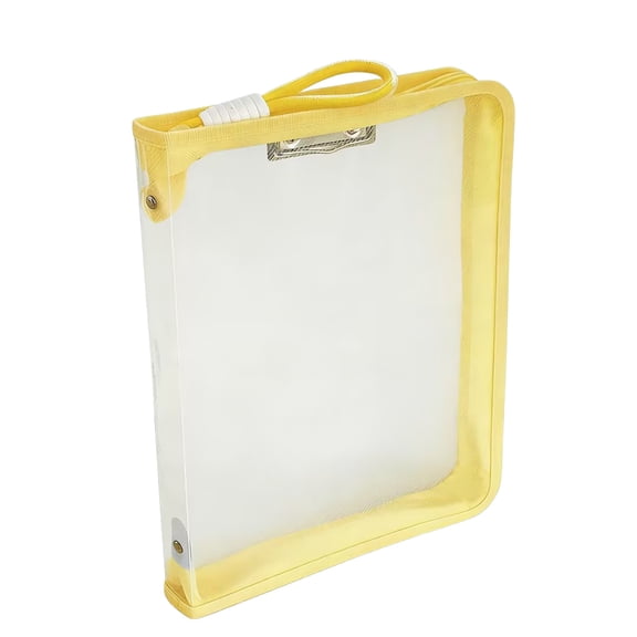 Yellow Yellow Clear Zipper File Folder With Metal Clip A4 Size Waterproof Wrist Strap For Office School Exam Papers