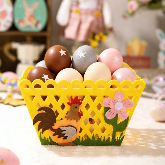 Yellow Yellow Easter Felt Basket For Candy And Decorative Storage Holiday Box For Easter Eggs And Treats