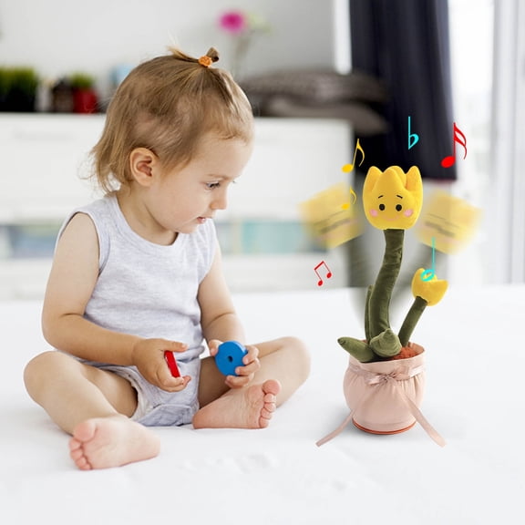 Yellow Yellow Electronic Dancing Tulip Plush Toy With 60 Songs Learning To Speak Function For Kids