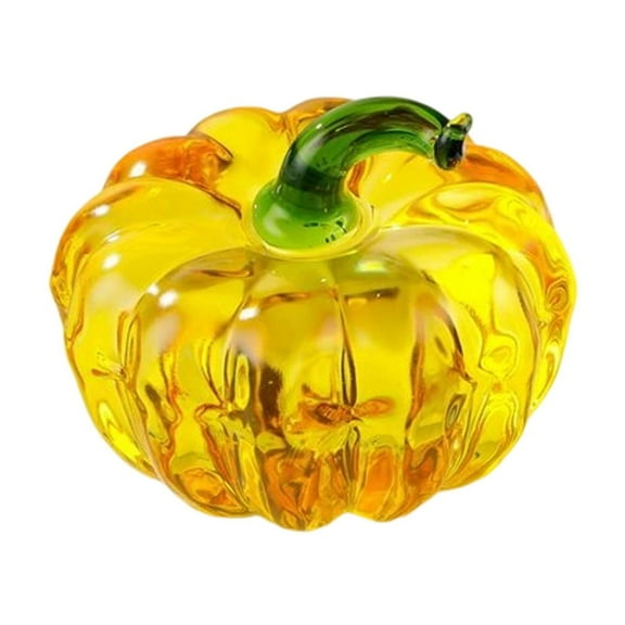 Yellow Yellow Glass Pumpkin With Decorative Stem For Holiday And Party Use