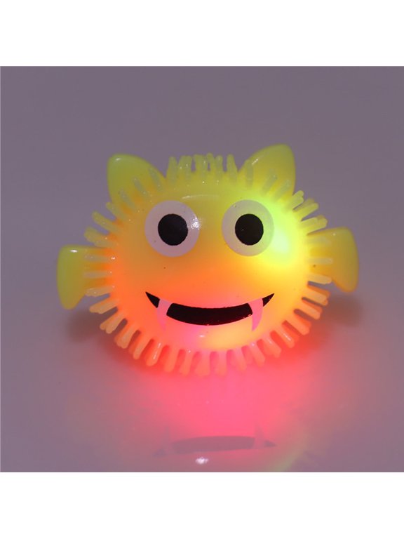Yellow Yellow Halloween Led Light Up Pumpkin Finger Ring Tpr Material Glowing Ring For Party Favors Spooky Decoration Battery Included