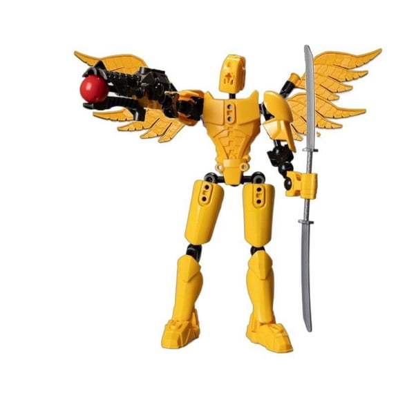 Yellow Yellow Movable Robot Action Figure With 13 Joints And Wings For Diy Assembly And Stress Relief
