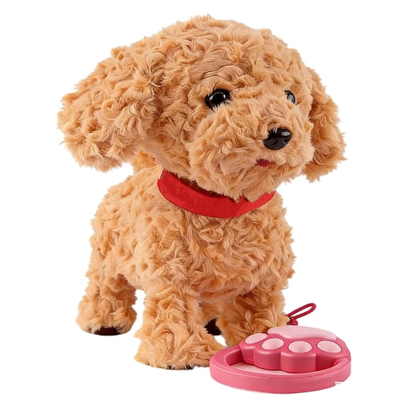 Yellow Yellow Samoyed Walking Dog Toy With Control Leash Licking Barking Repeats What You Say Plush