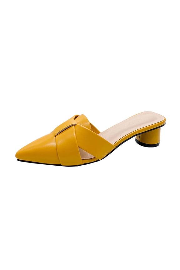 Yellow Yellow Slide Sandals With Pointed Toe And Chunky Heel For A Sunny And Chic Casual Wear