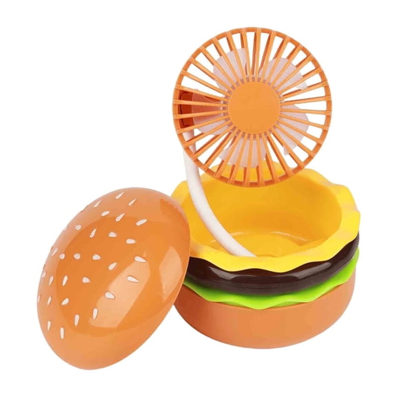 Yellow Yellow Usb Burger Mini Fan With Mirror Portable Handheld Rechargeable Personal Fan