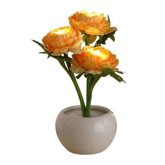 Yellow Yellow Usb Led Flower Pot Night Light Ceramic Decorative Lamp For Bedroom Home Desk Ornament