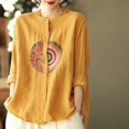 thumbnail image 1 of Yellow Young Adult Tops Women's Casual Large Size Literary Cotton Long Sleeved Shirt Loose Embroidered Top Plus Size Tops for Women, 1 of 5