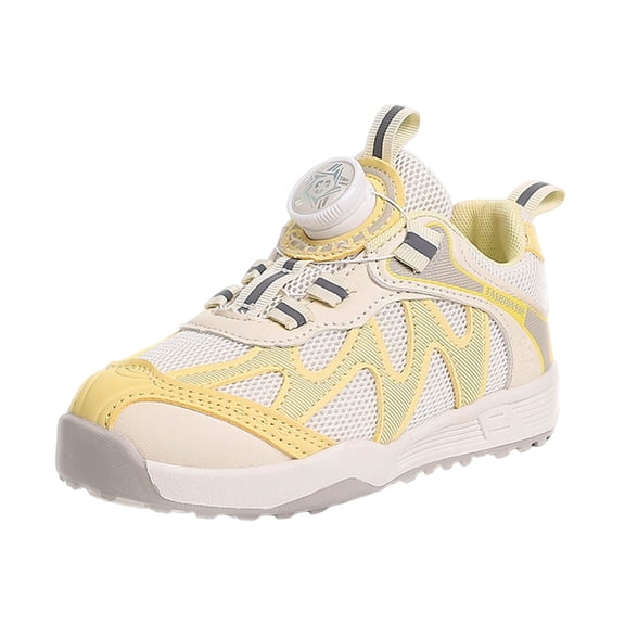 Yellow Young Girls Swivel Clip Flat Bottom Ventilated Sports Shoes For Outdoor Fun Flexible Insole Everyday Wear