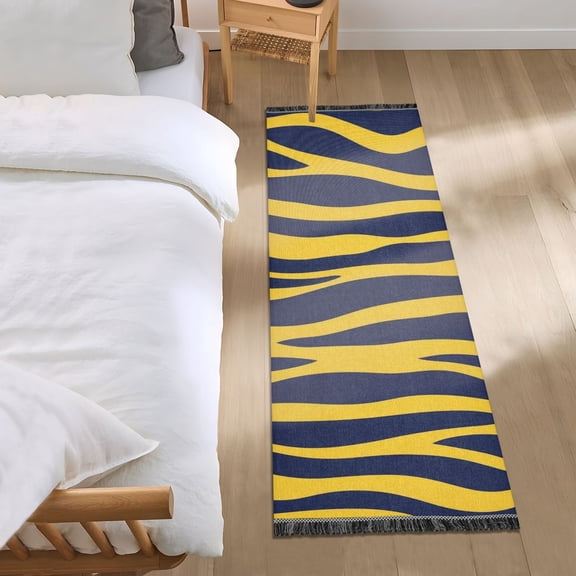 Yellow Zabra Skin Print Bedside Runner Rug 2'x 6' Non Slip Carpet Floor Mat Area Rug