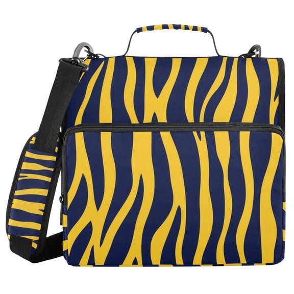 Yellow Zabra Skin Print Binder Bag with Shoulder Strap 3 Ring Zipper Binder File Folder Document Storage