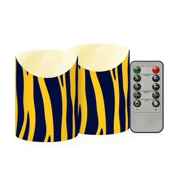 Yellow Zabra Skin Print Flickering Flameless Candles with Remote Timer Battery Operated LED Tealight Set of 2 S