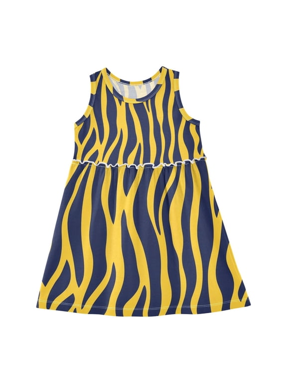 Yellow Zabra Skin Print Sleeveless Dress A-Line One-Piece Dress Quick Dry 2T