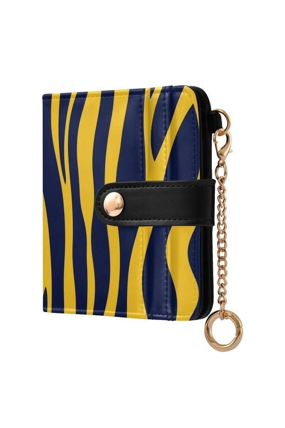 Yellow Zabra Skin Print Women's Wallet PU Leather Card Cases RFID Blocking Purse Billfold with Key Ring
