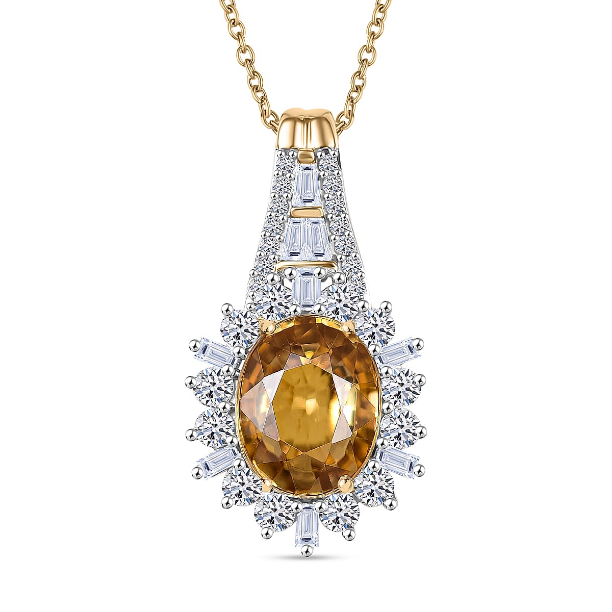 Yellow Zircon Lab Grown Diamond Pendant Necklace 10K Yellow Gold 20"