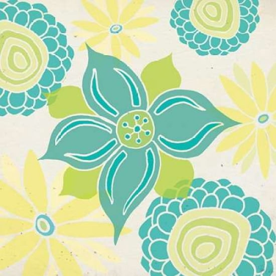 Yellow and Aqua Botanical Canvas Art - Shanni Welsh (24 x 24)