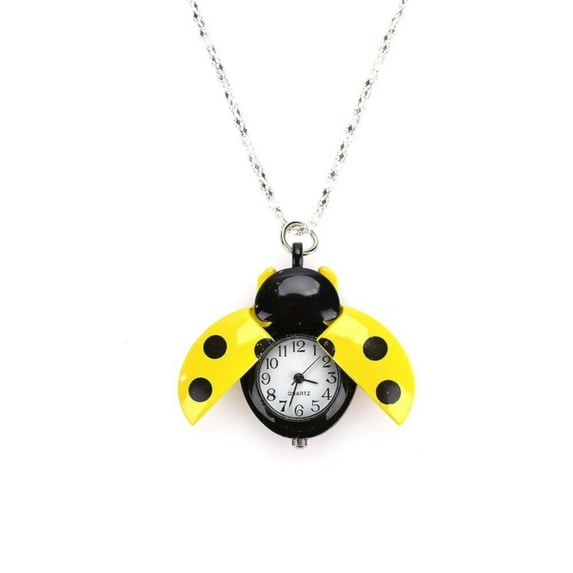 Yellow and Black Beetle Ladybug ANTI-TARNISH Necklace Pocket Watch Pendant Watch-LB-Y-007